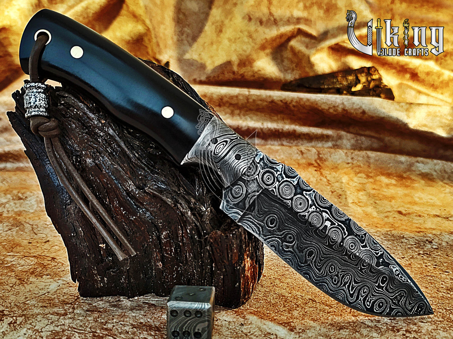 Forged Damascus Fixed Blade Hunting Knife With Ebony Wood Handle