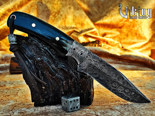 Handmade Damascus Fixed Blade Hunting Knife Ebony Wood Handle With Sheath Viking_Blade_Crafts
