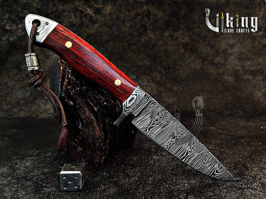 Handmade Damascus Steel Hunting Knife with Bloodwood Handle – Fixed Blade Viking_Blade_Crafts