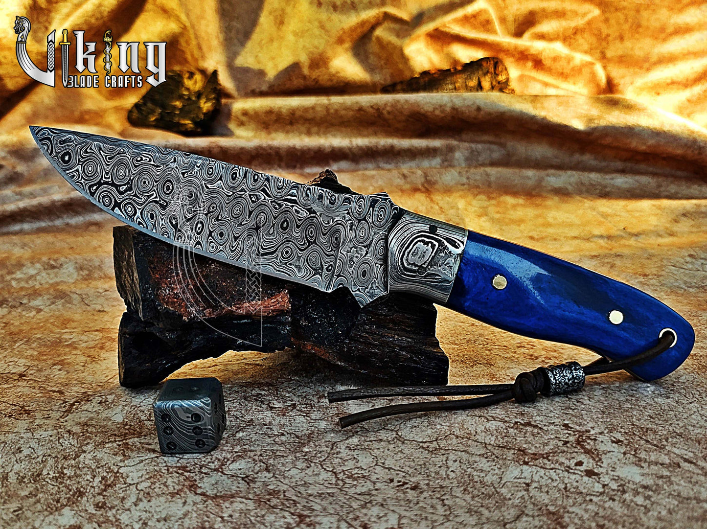 Handmade Damascus Hunting Knife With Stained Bone Handle & Bolster