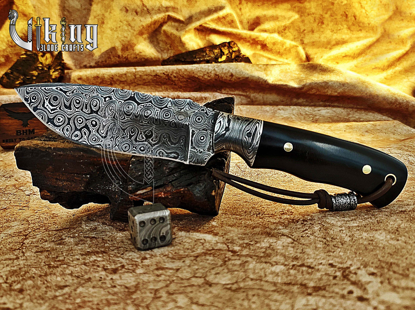 Forged Damascus Fixed Blade Hunting Knife With Ebony Wood Handle