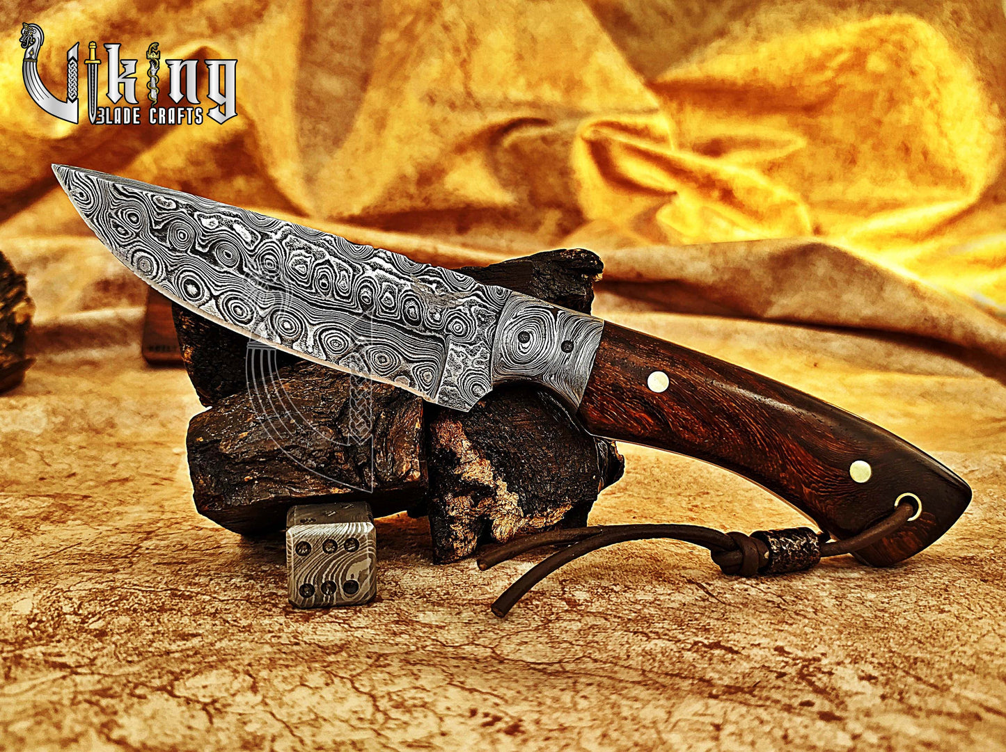 Handmade Damascus Steel Fixed Blade Hunting Knife with Sheath Wood Handle
