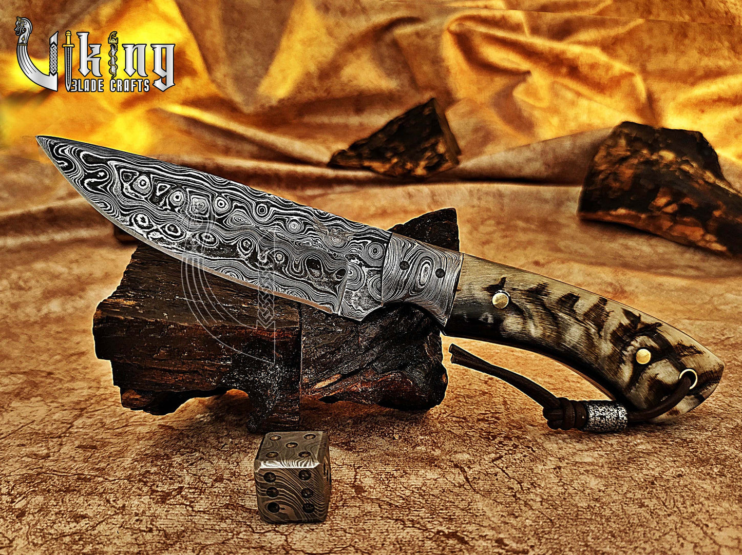 Forged Damascus Steel Hunting Knife With Bolster & Ram Horn Handle