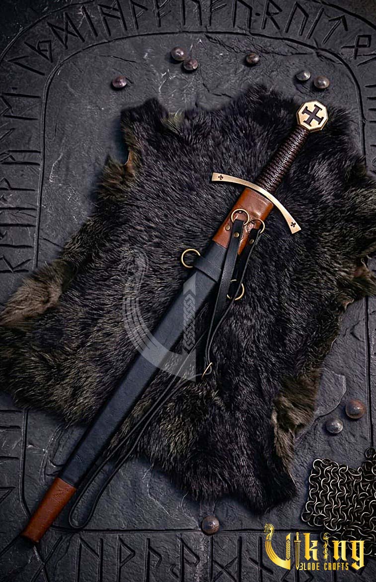 Authentic Handmade Medieval Cross Pattee Sword With Leather Scabbard