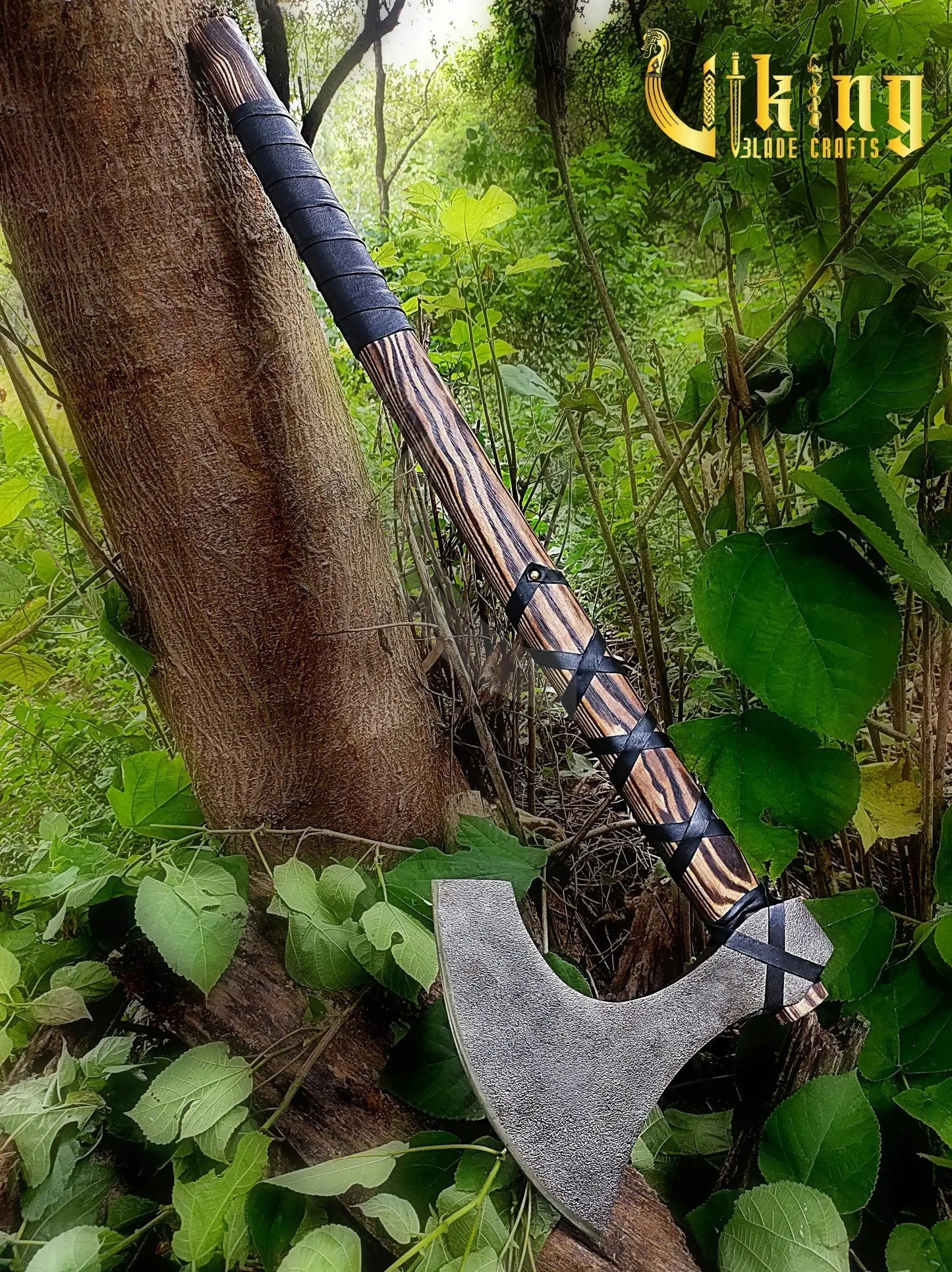 Handmade 36" Long Viking Battle Axe – High Carbon Steel Blade & Carved Raven Shield Viking_Blade_Crafts