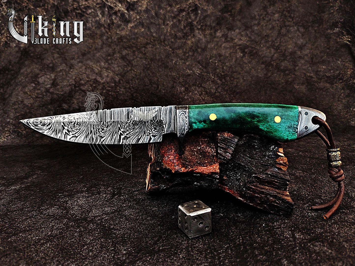 Forged Damascus Steel Hunting Knife with Stained Bone Handle