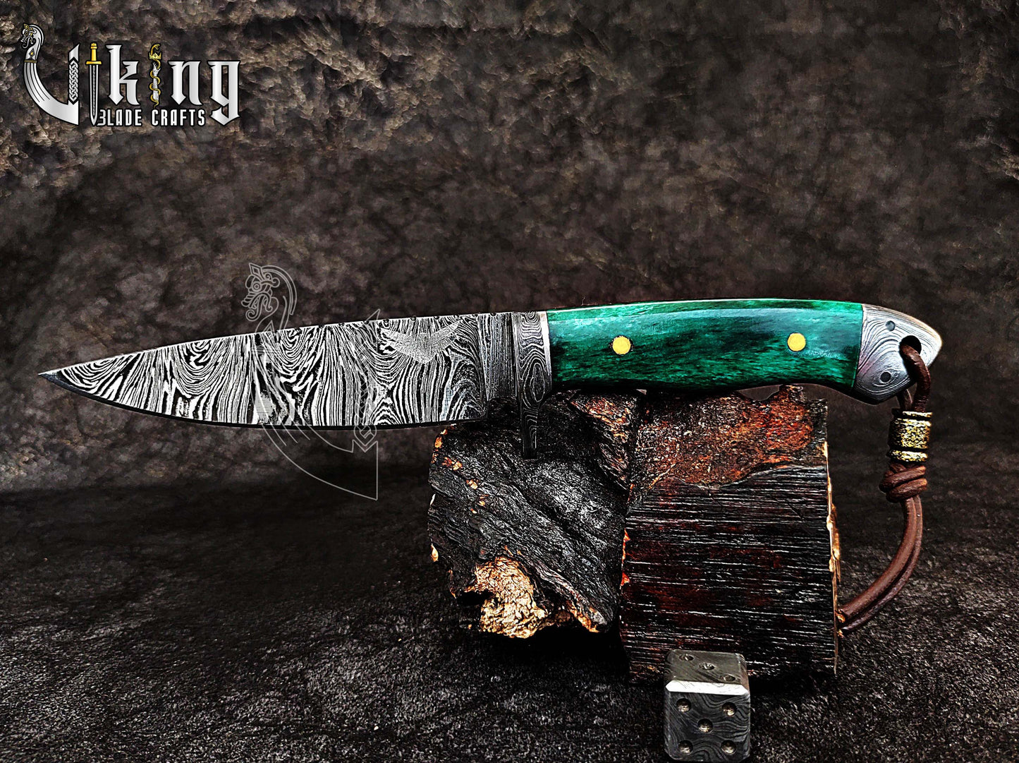 Handmade Damascus Steel Hunting Knife with Stained Bone Handle & Sheath