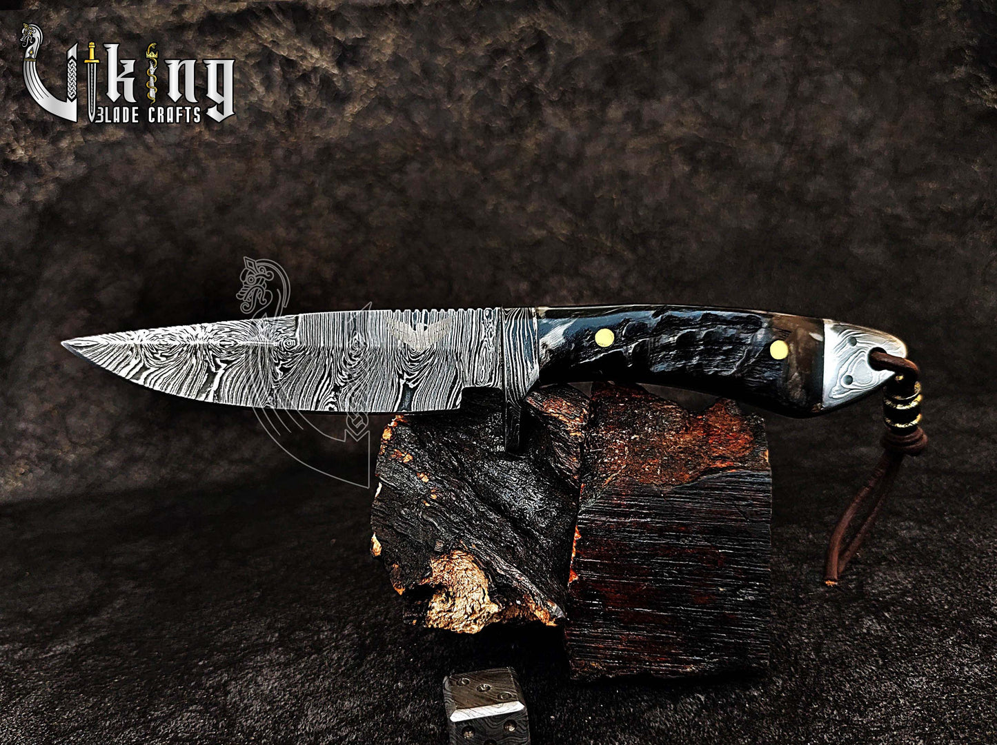 Handmade Damascus Steel Ram Horn Fixed Blade Hunting Knife