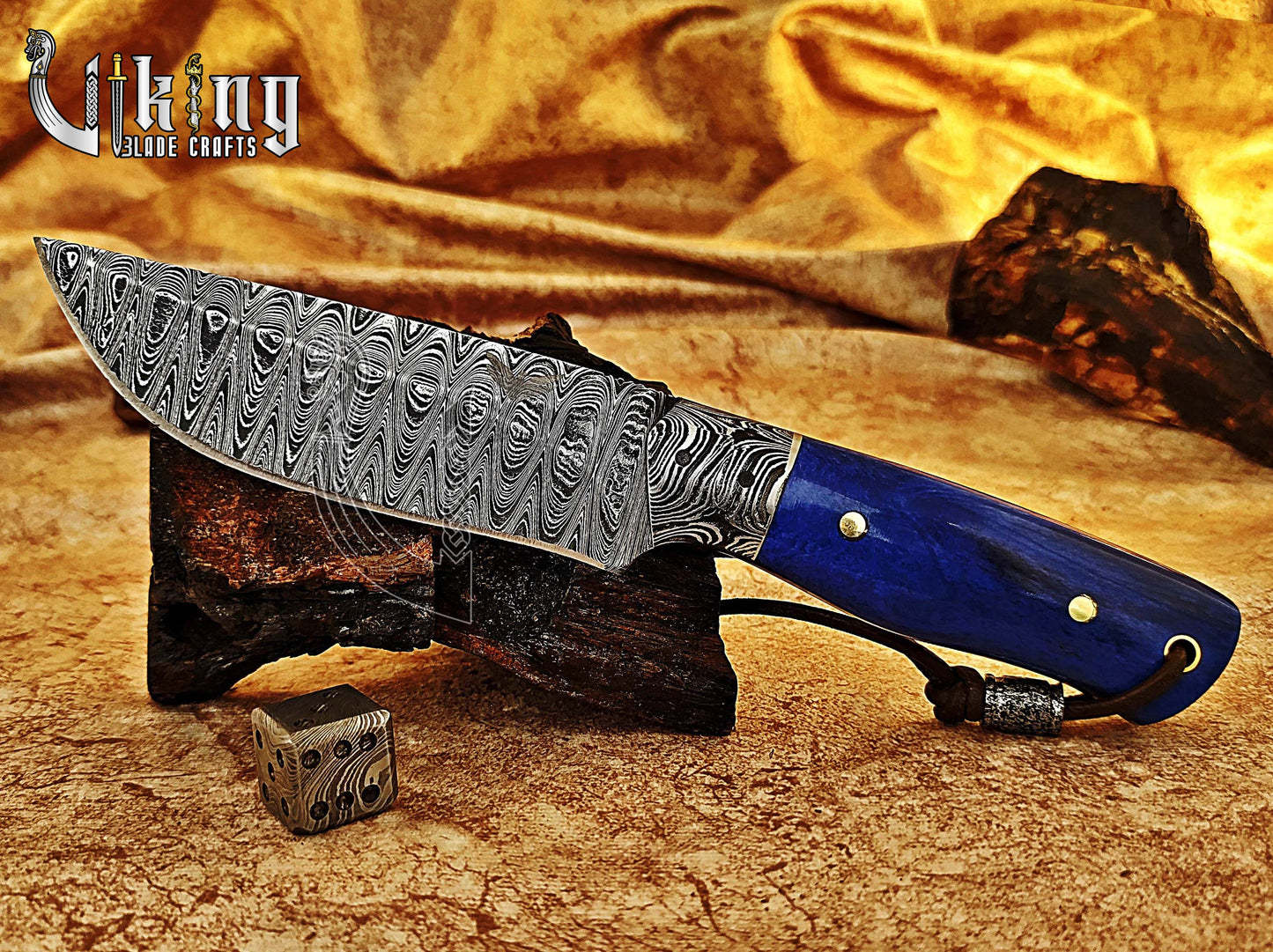Damascus Steel Hunting Knife With Stained Bone Handle With Sheath