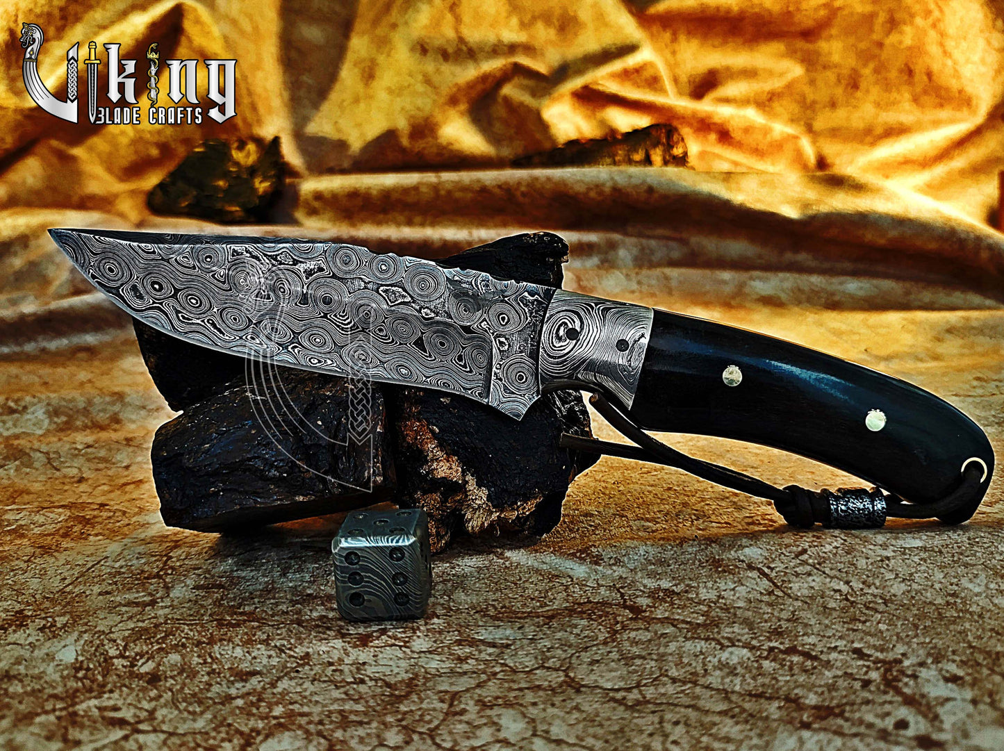 Handmade Damascus Fixed Blade Hunting Knife Ebony Wood Handle With Sheath