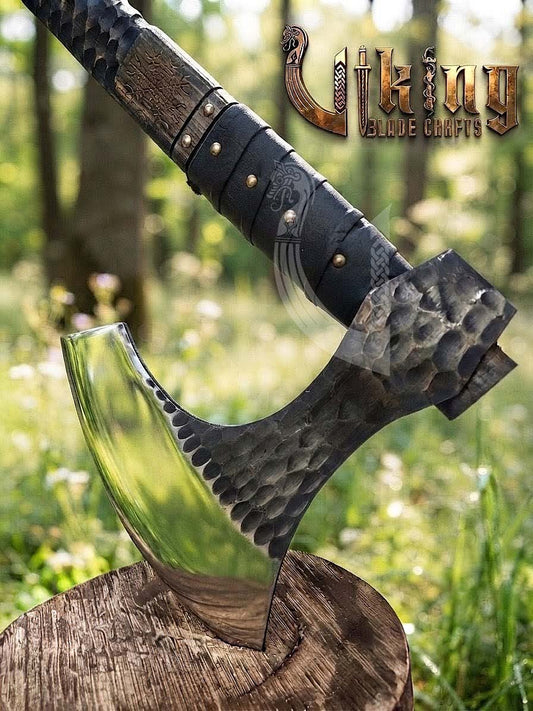 Hand-Forged 36" Viking Battle Axe with Leather Sheath