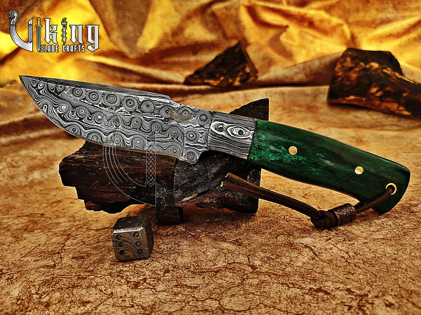 Damascus Steel Fixed Blade Stained Bone Handle Hunting Knife With Bolster