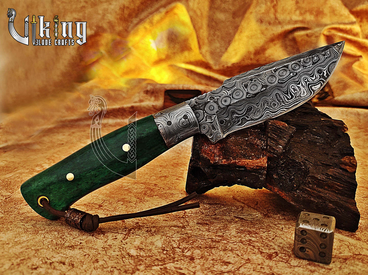 Damascus Steel Fixed Blade Stained Bone Handle Hunting Knife With Bolster