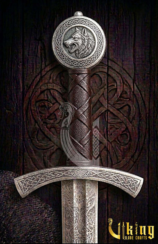 Authentic Norse Wolf Pommel Viking Sword Replica With Leather Scabbard