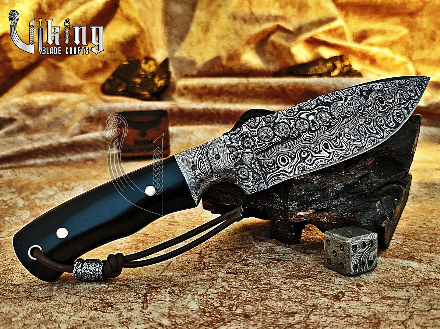 Forged Damascus Fixed Blade Hunting Knife With Ebony Wood Handle