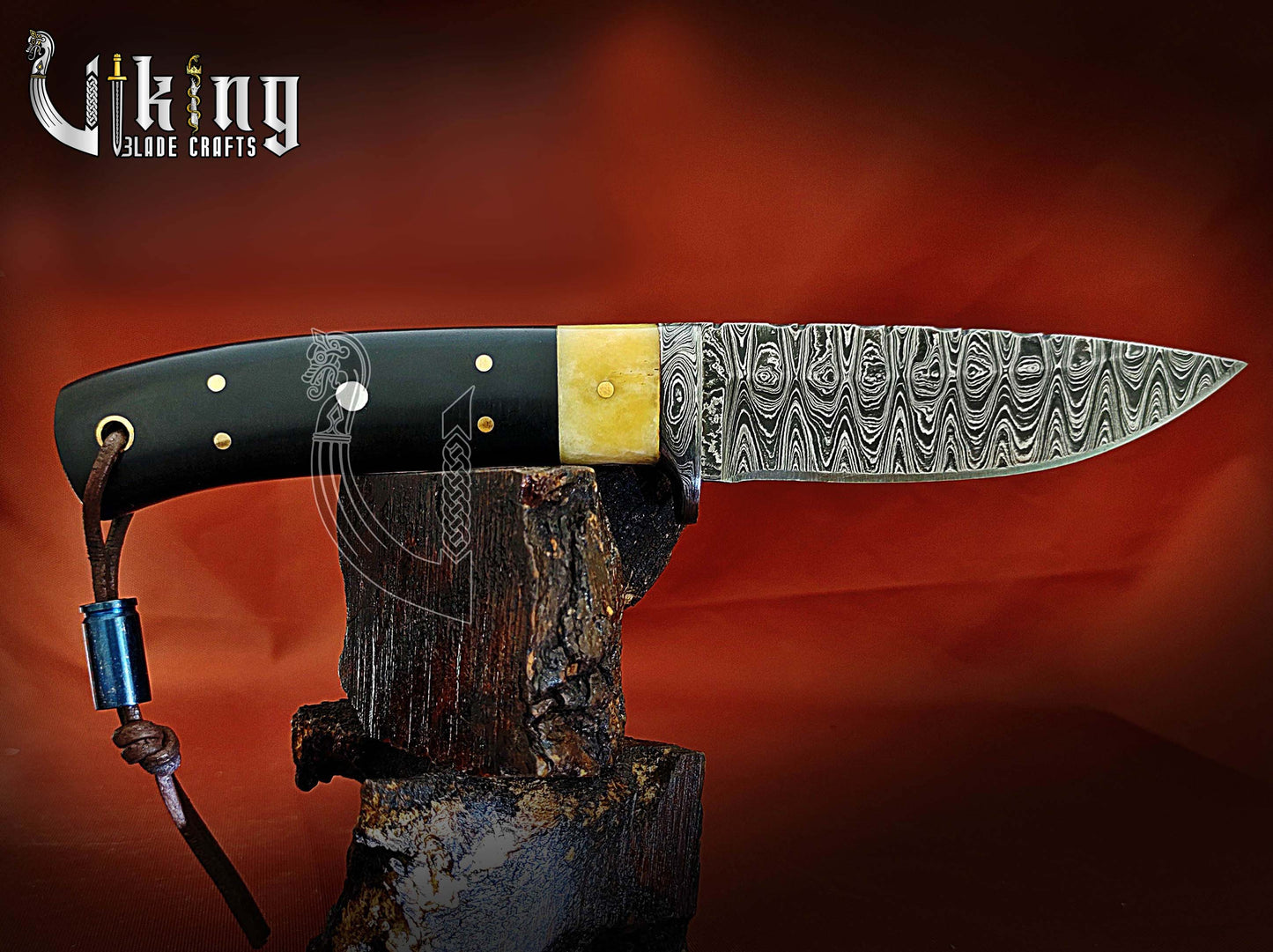 Handmade Damascus Steel Fixed Blade Hunting Knife With Leather Cover