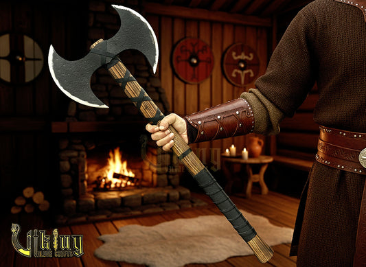Handmade Viking Warrior Double-Headed 33"Inches Axe & Leather Cover