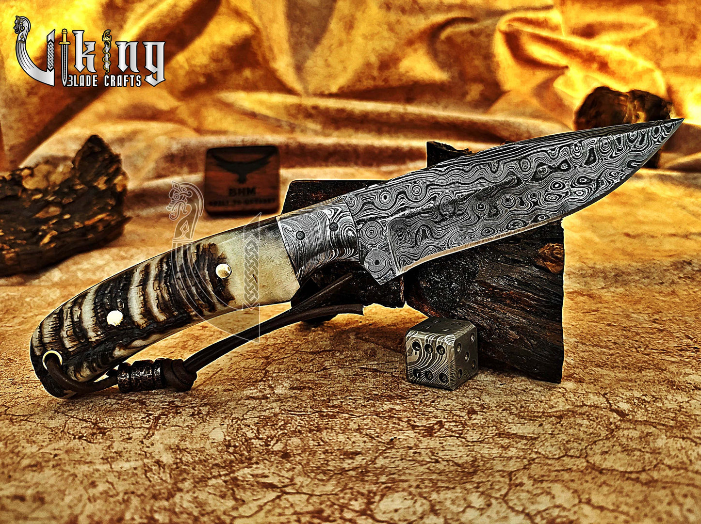 Handmade Damascus Steel Fixed Blade Hunting Knife With Leather Cover