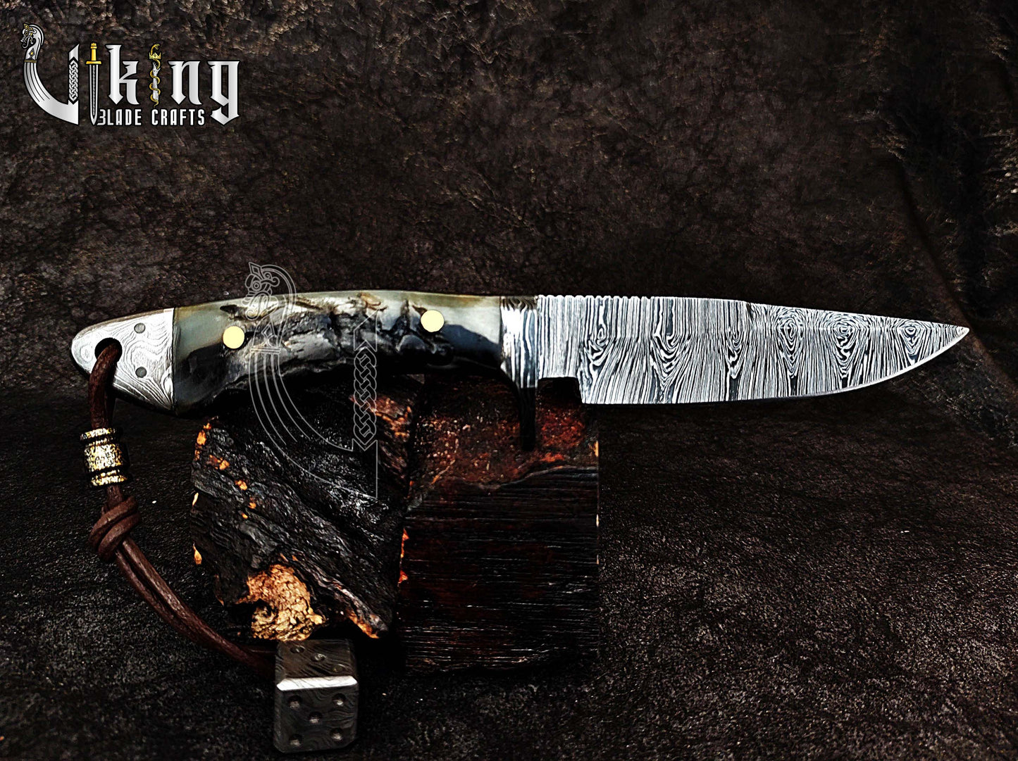 Handmade Damascus Steel Ram Horn Fixed Blade Hunting Knife