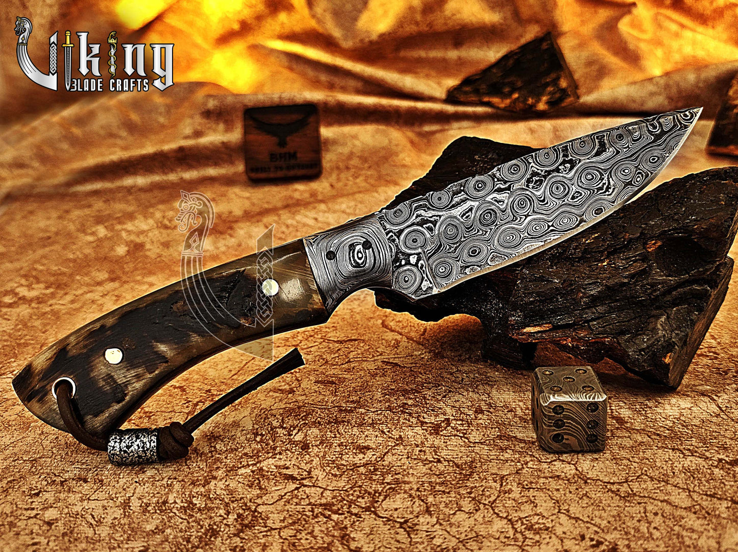 Forged Damascus Steel Hunting Knife With Bolster & Ram Horn Handle
