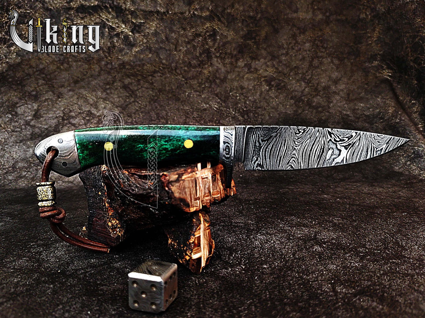 Handmade Damascus Steel Hunting Knife with Stained Bone Handle & Sheath
