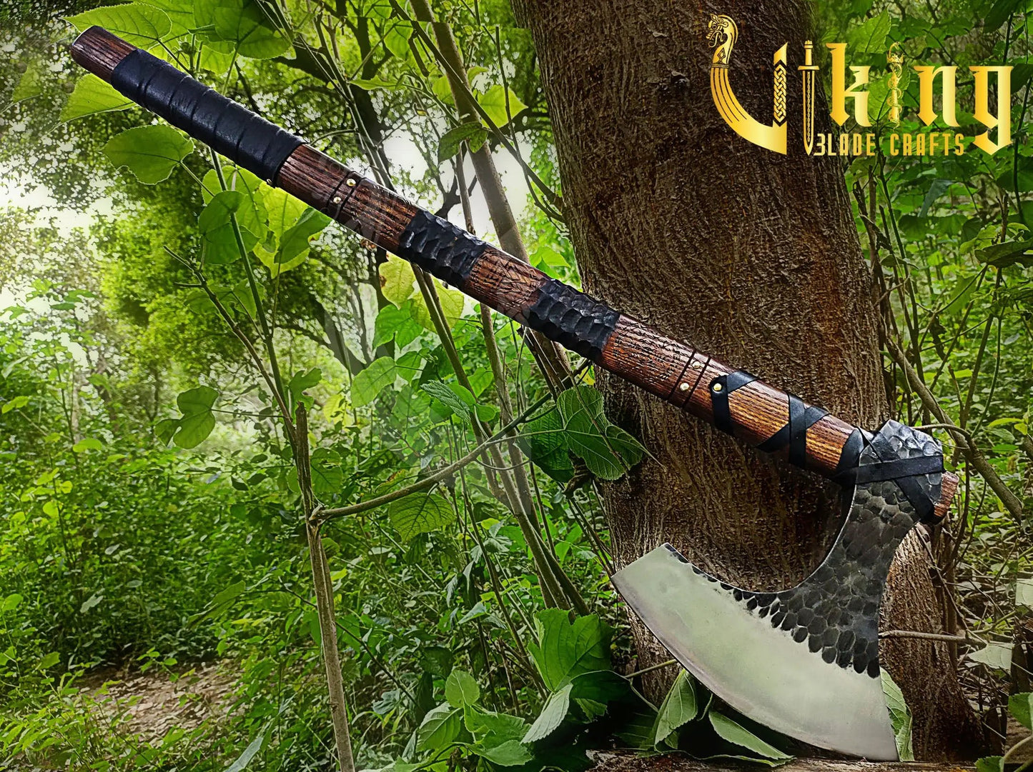 Hand-Forged 36" Long Viking Axe With Valknut & Viking Runes Shield Viking_Blade_Crafts