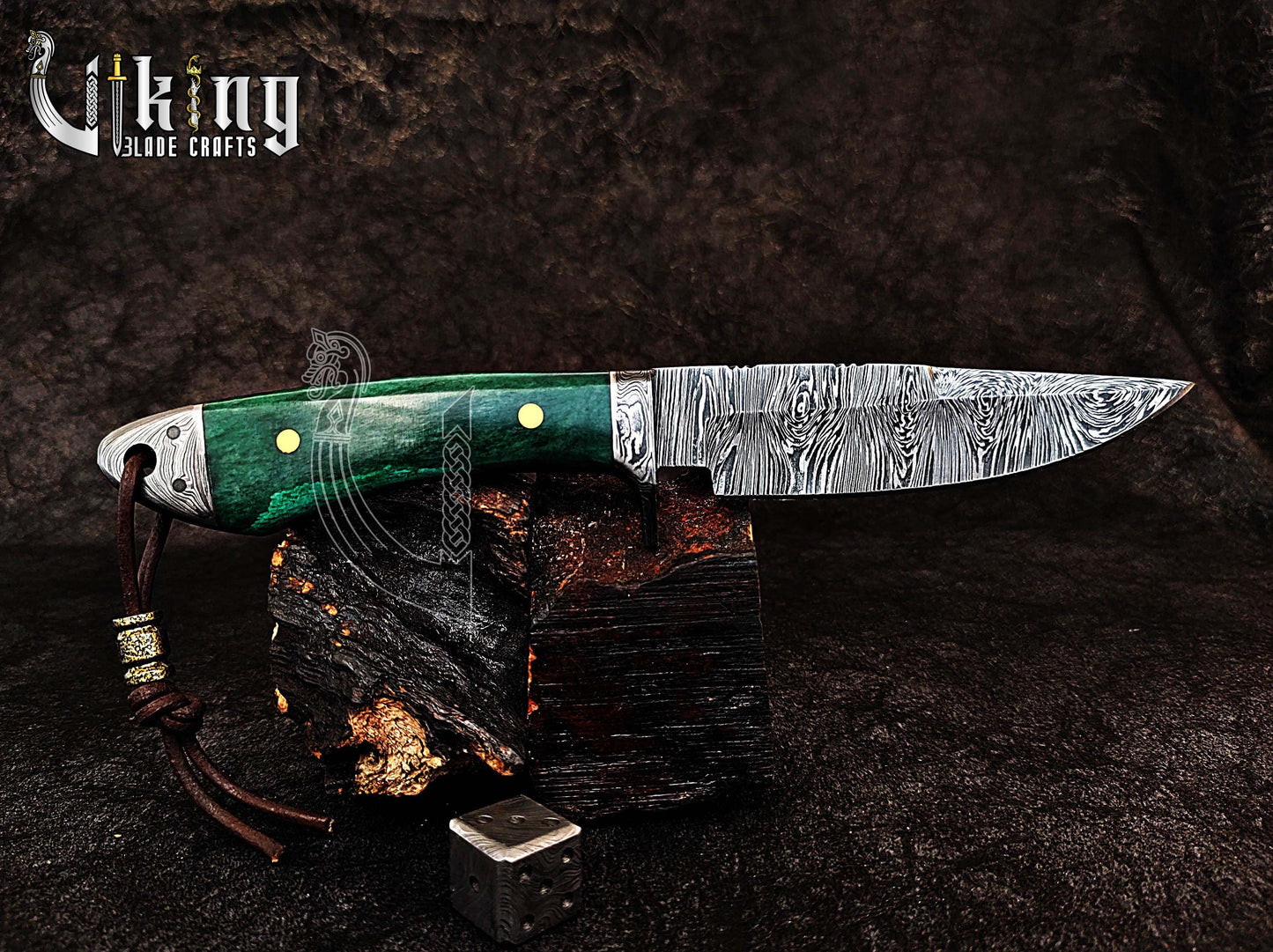 Forged Damascus Steel Hunting Knife with Stained Bone Handle