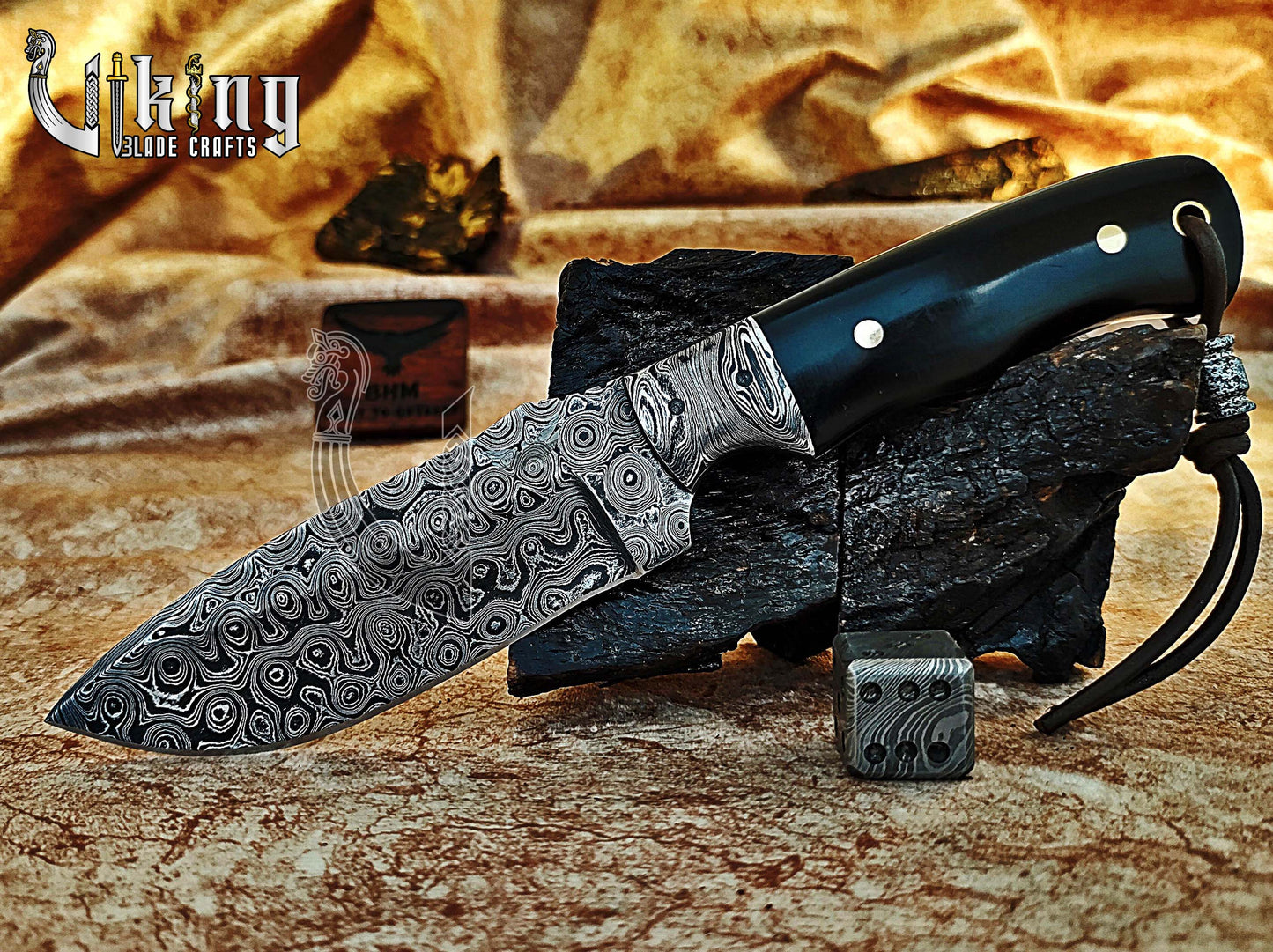 Forged Damascus Fixed Blade Hunting Knife With Ebony Wood Handle