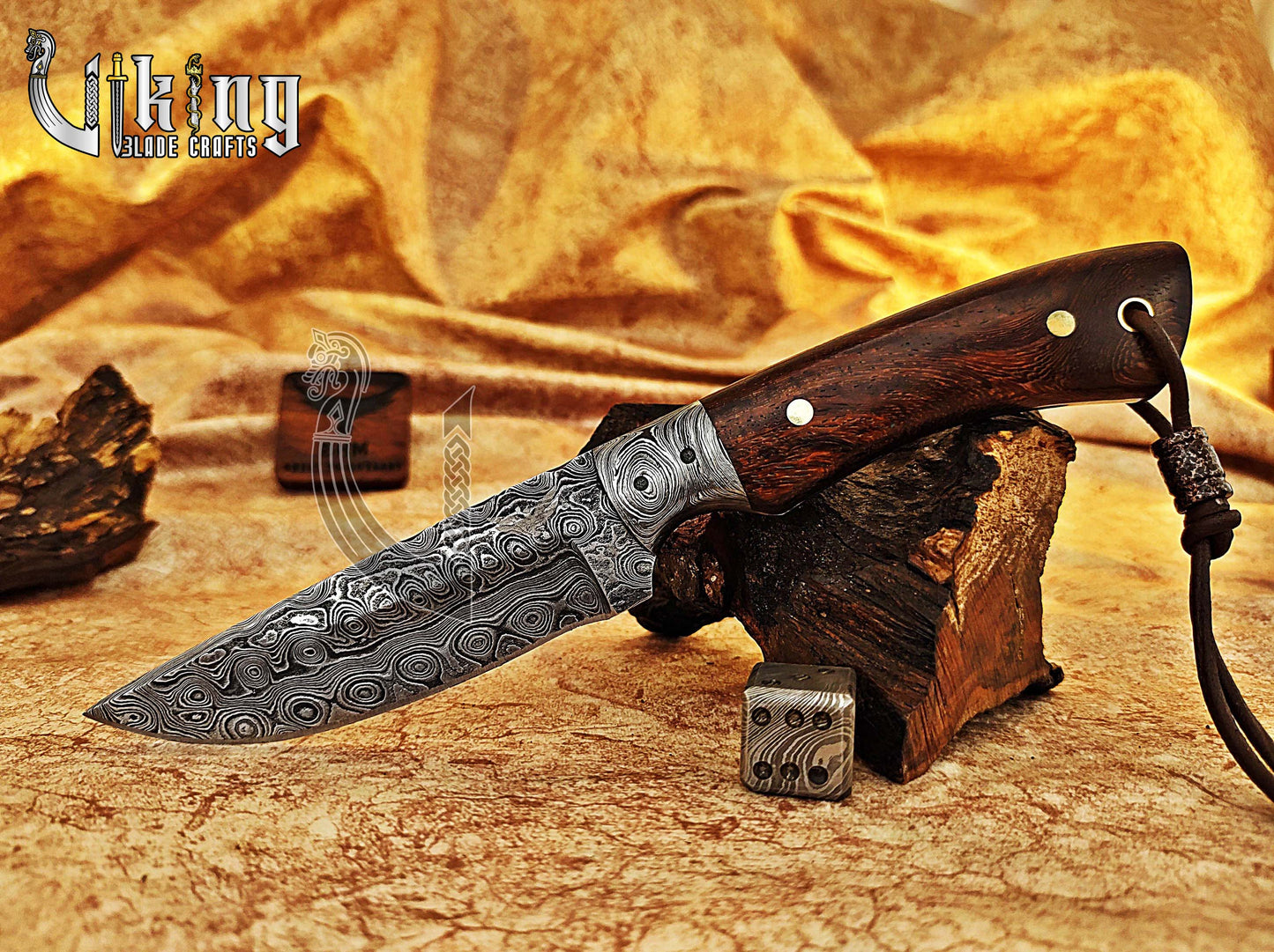 Handmade Damascus Steel Fixed Blade Hunting Knife with Sheath Wood Handle