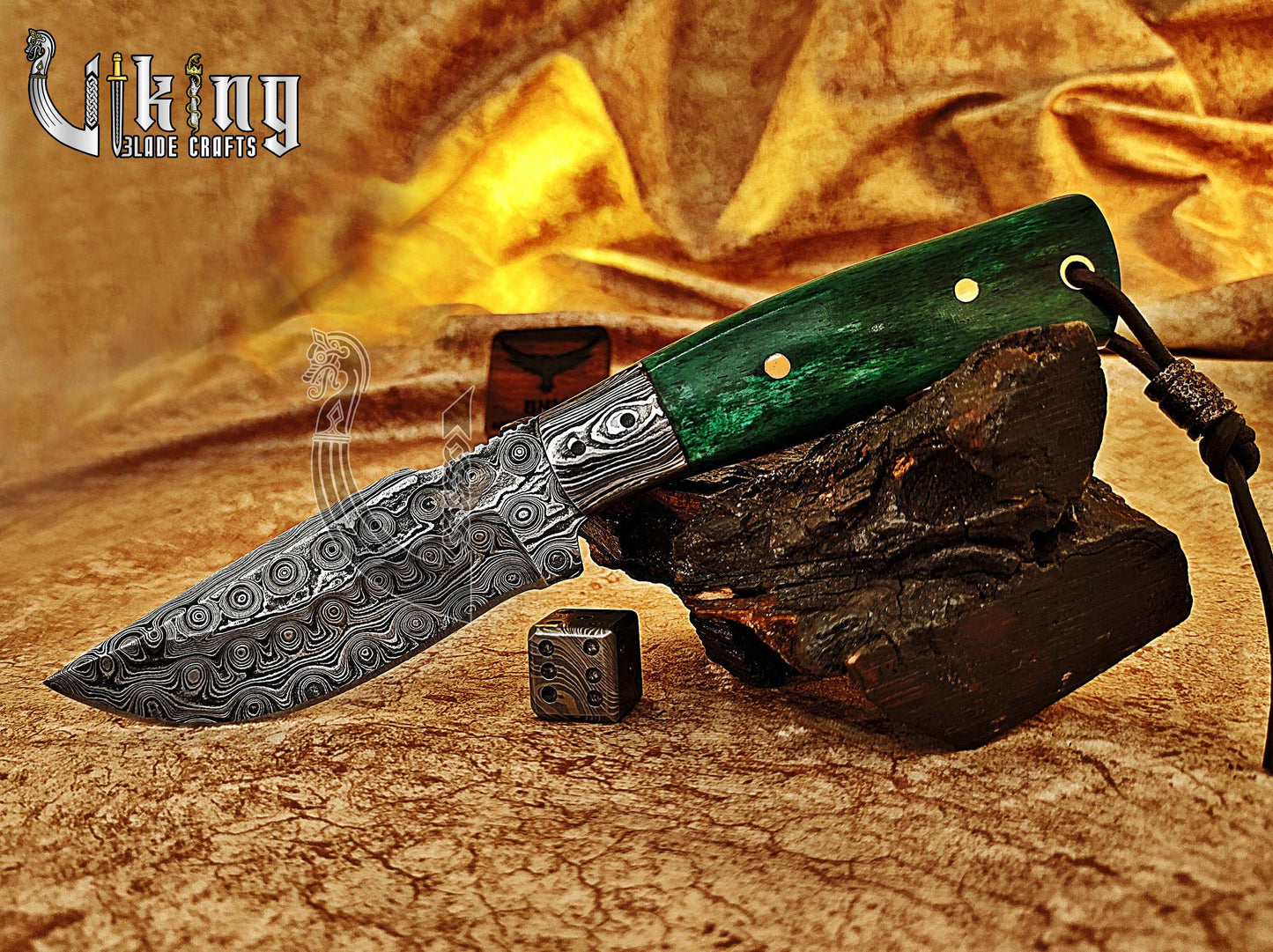 Damascus Steel Fixed Blade Stained Bone Handle Hunting Knife With Bolster