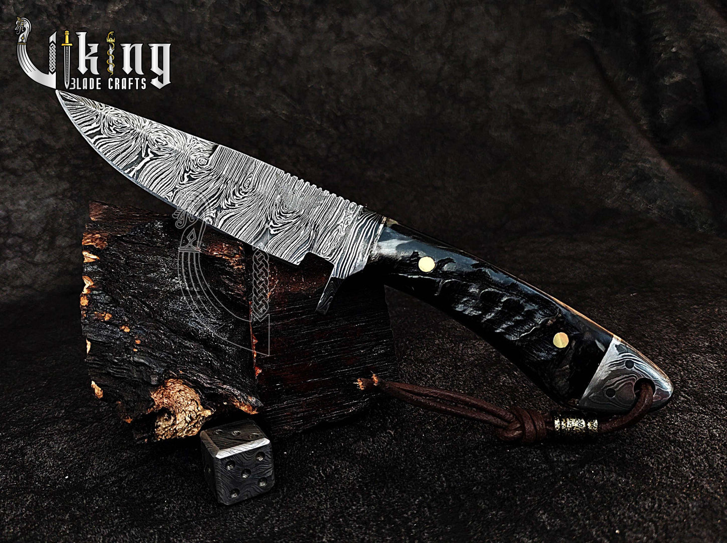 Handmade Damascus Steel Ram Horn Fixed Blade Hunting Knife
