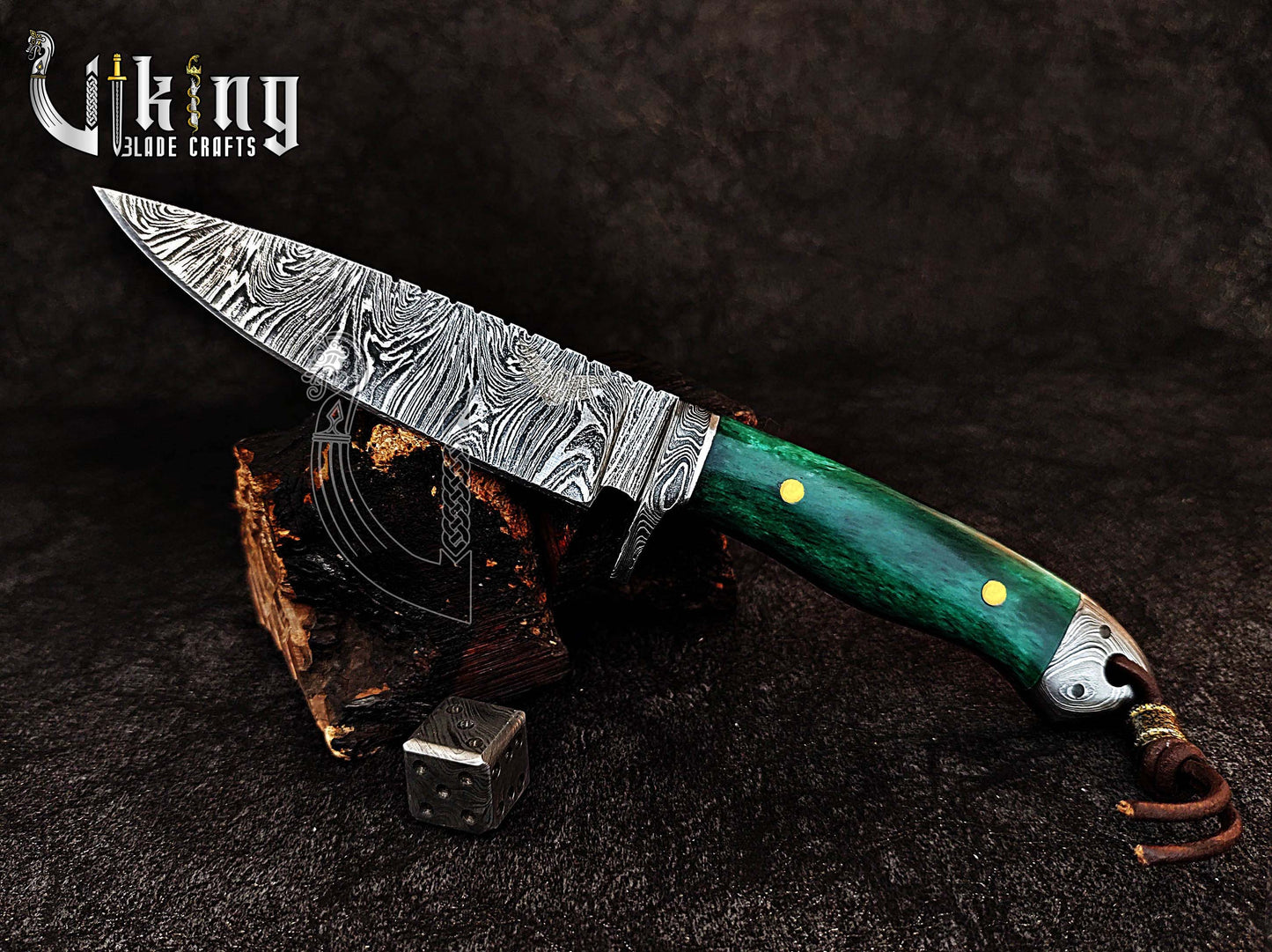 Handmade Damascus Steel Hunting Knife with Stained Bone Handle & Sheath