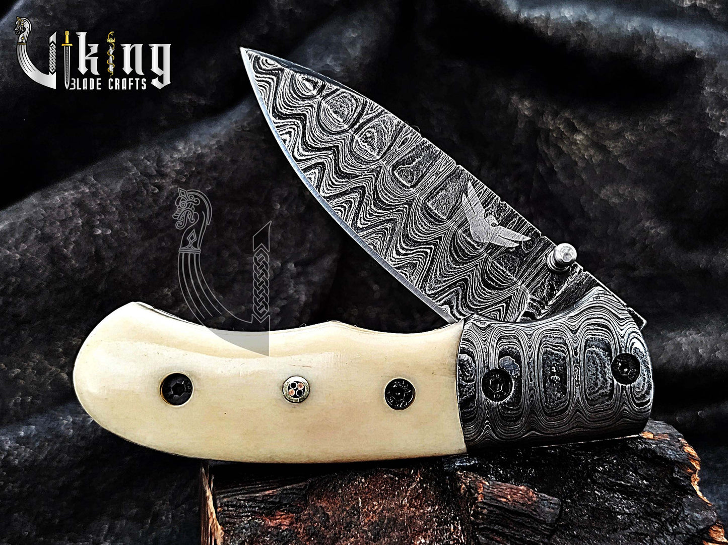 Handmade Damascus Steel Folding Pocket knife With Camel Bone Handle