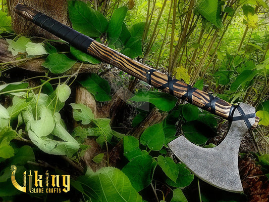 Handmade 36" Long Viking Battle Axe – High Carbon Steel Blade & Carved Raven Shield Viking_Blade_Crafts