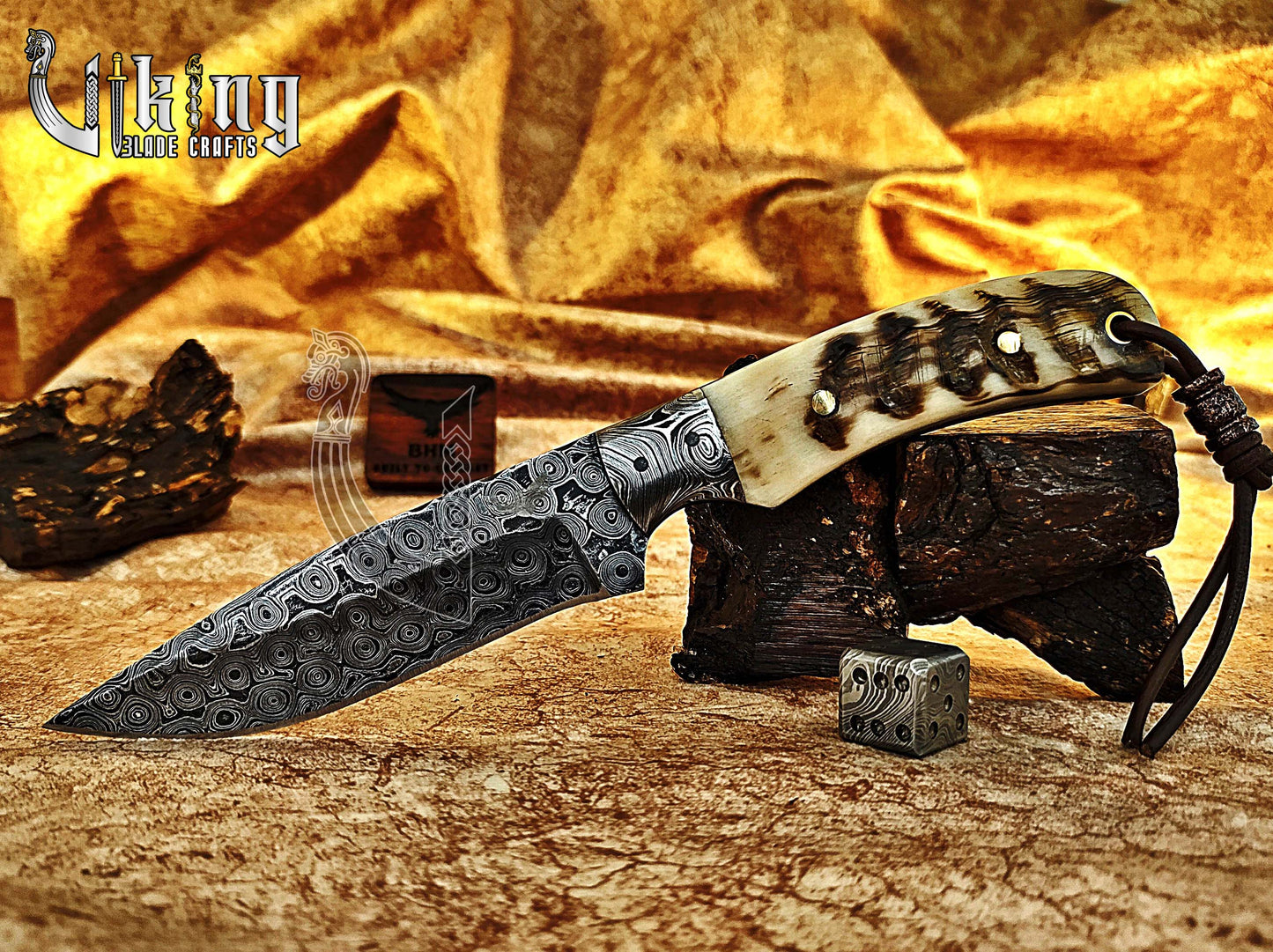 Handmade Damascus Steel Fixed Blade Hunting Knife With Leather Cover