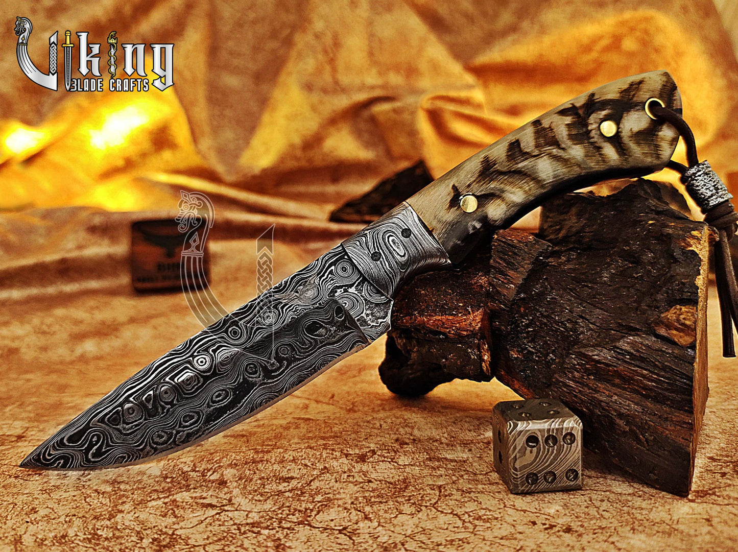 Forged Damascus Steel Hunting Knife With Bolster & Ram Horn Handle
