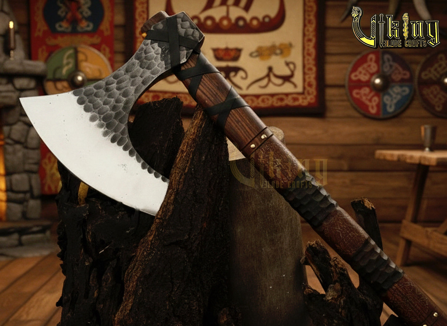 Hand-Forged 36" Viking Battle Axe with Leather Sheath