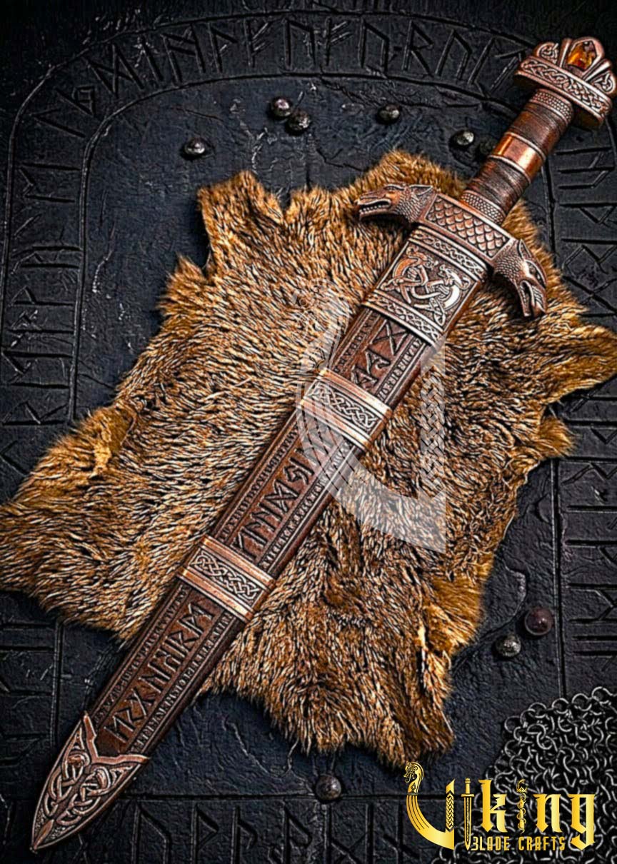 Premium Handcrafted Wolf Fenrir Viking Sword Replica Norse Collectible