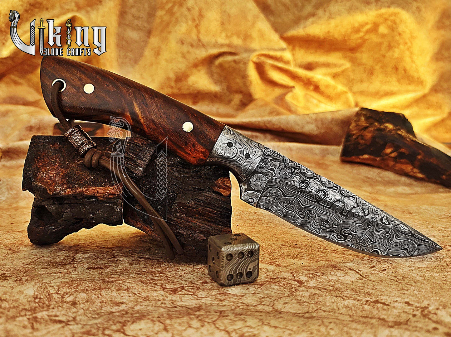 Handmade Damascus Steel Fixed Blade Hunting Knife with Sheath Wood Handle