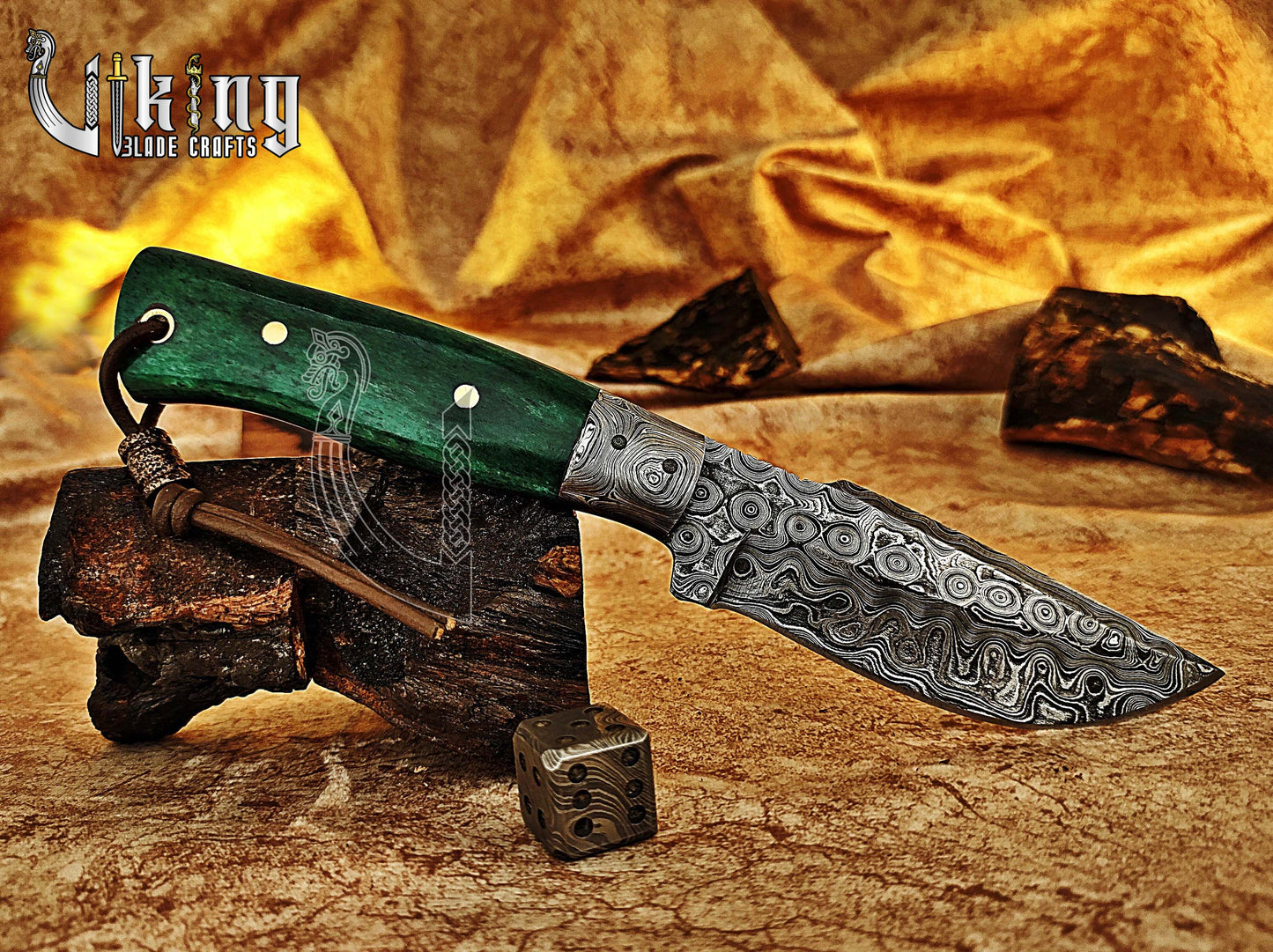 Damascus Steel Fixed Blade Stained Bone Handle Hunting Knife With Bolster