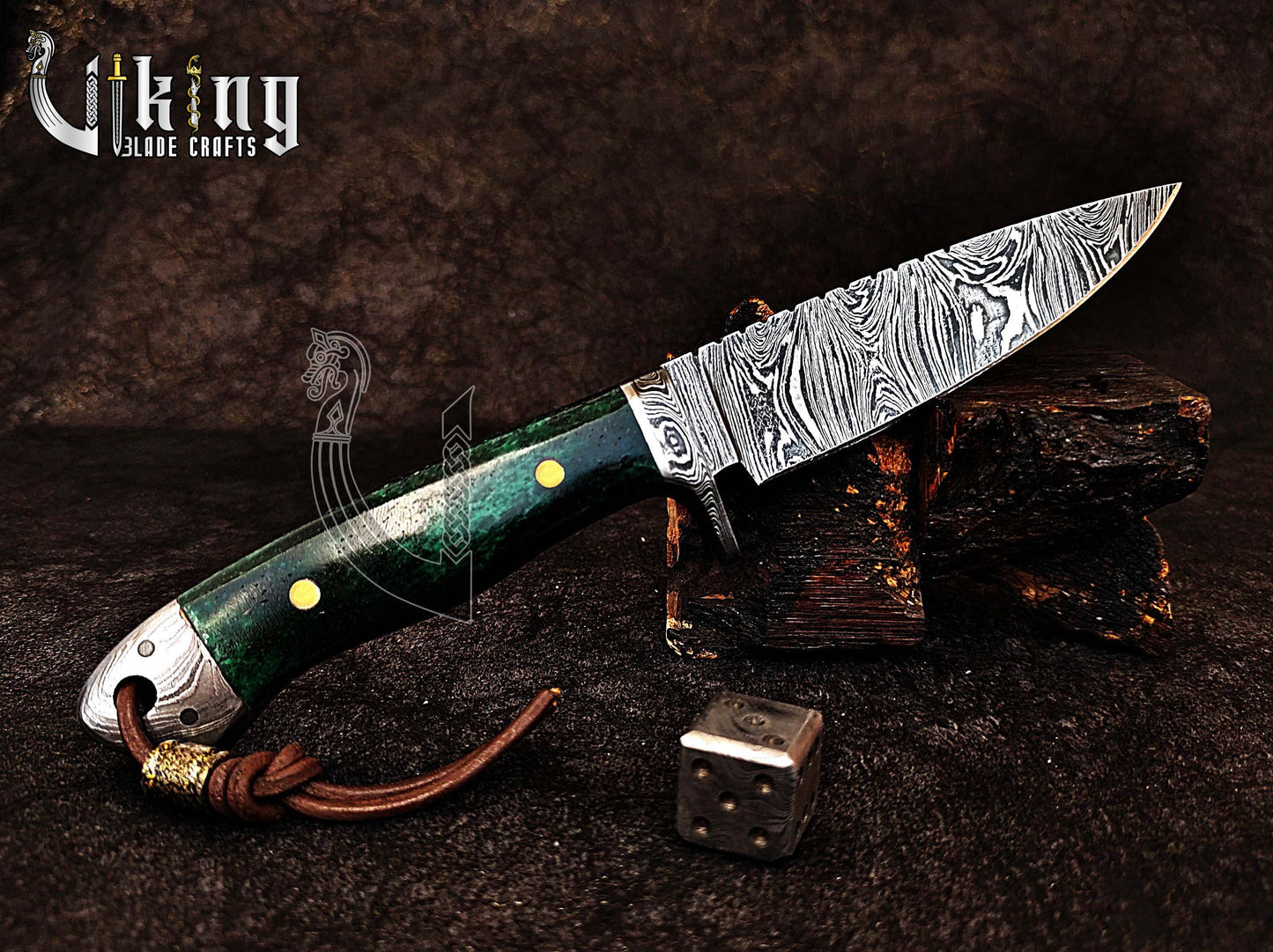 Handmade Damascus Steel Hunting Knife with Stained Bone Handle & Sheath