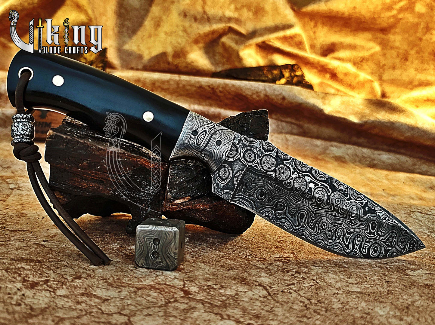 Forged Damascus Fixed Blade Hunting Knife With Ebony Wood Handle