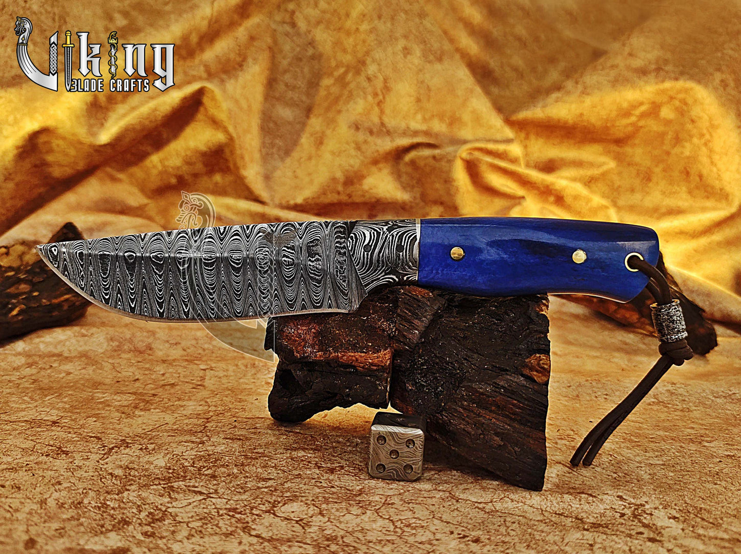 Damascus Steel Hunting Knife With Stained Bone Handle With Sheath