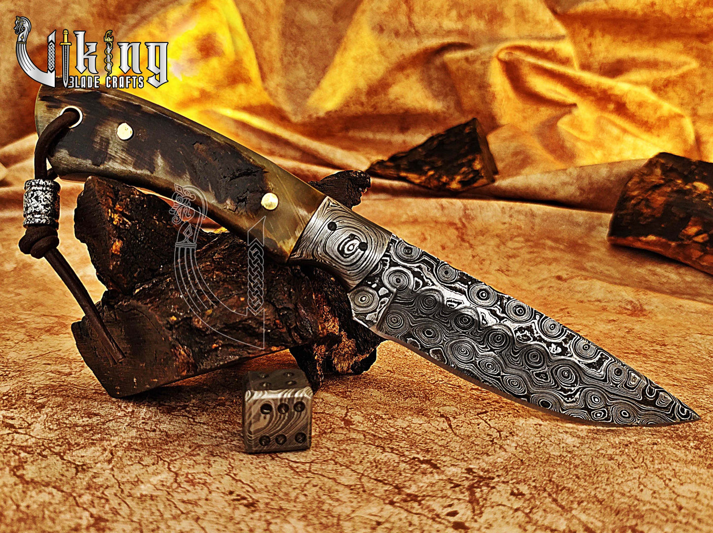 Forged Damascus Steel Hunting Knife With Bolster & Ram Horn Handle