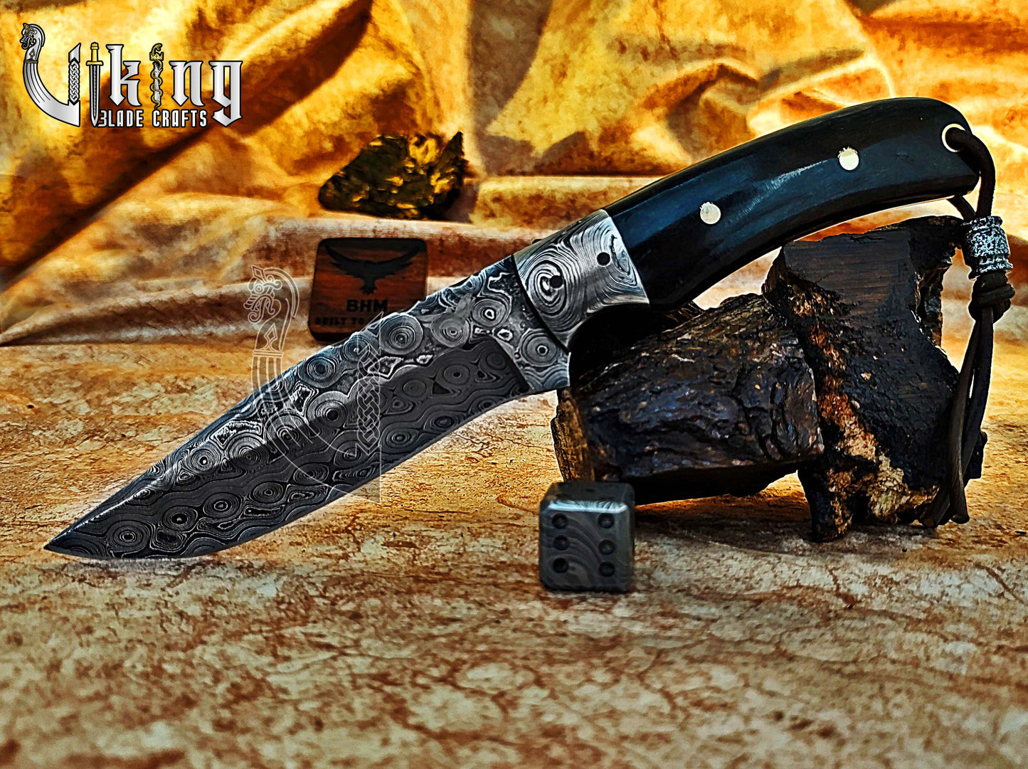 Handmade Damascus Fixed Blade Hunting Knife Ebony Wood Handle With Sheath