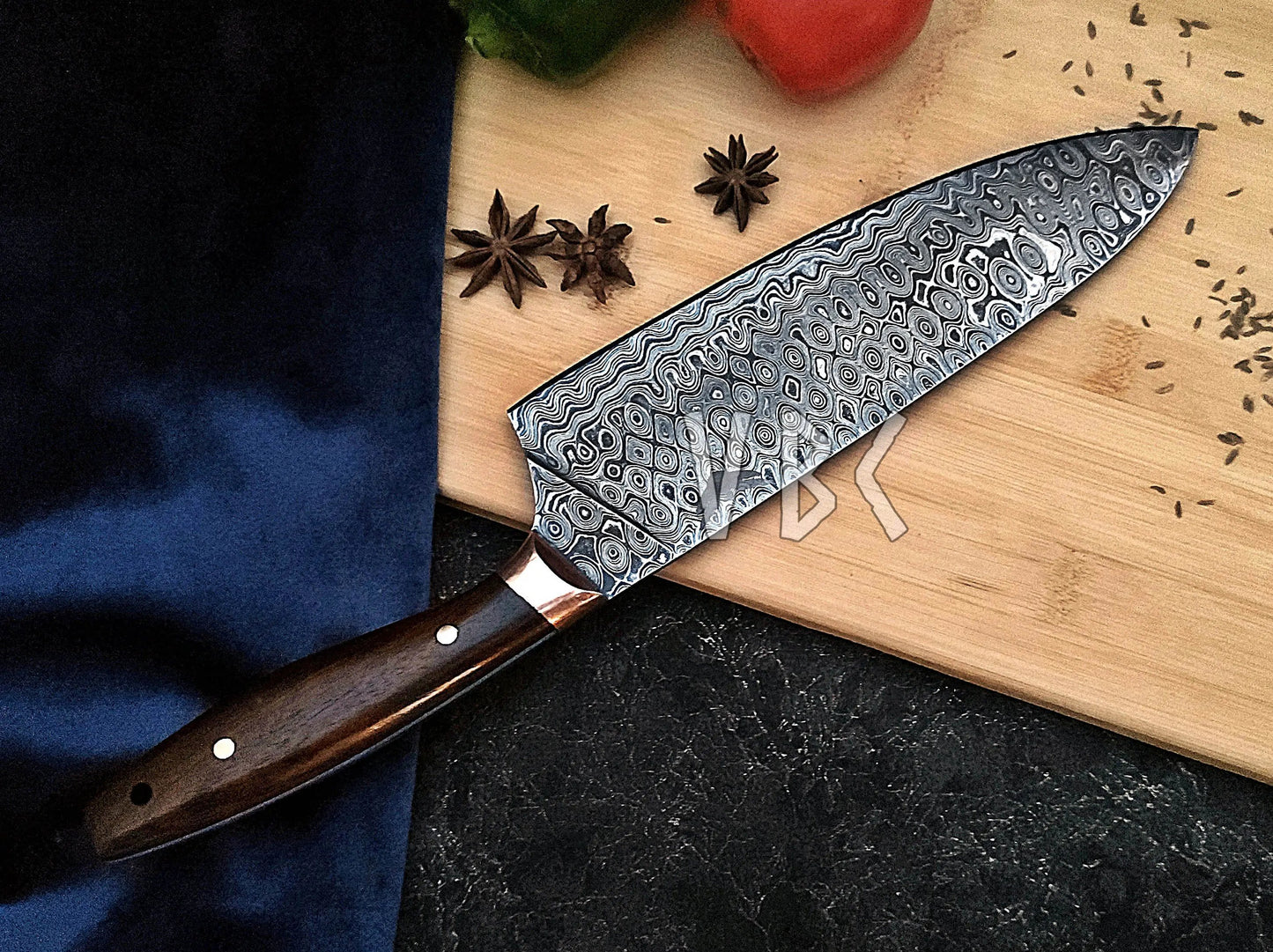 Handmade Damascus Chef Knife with Rosewood & Copper Bolster Handle Viking_Blade_Crafts