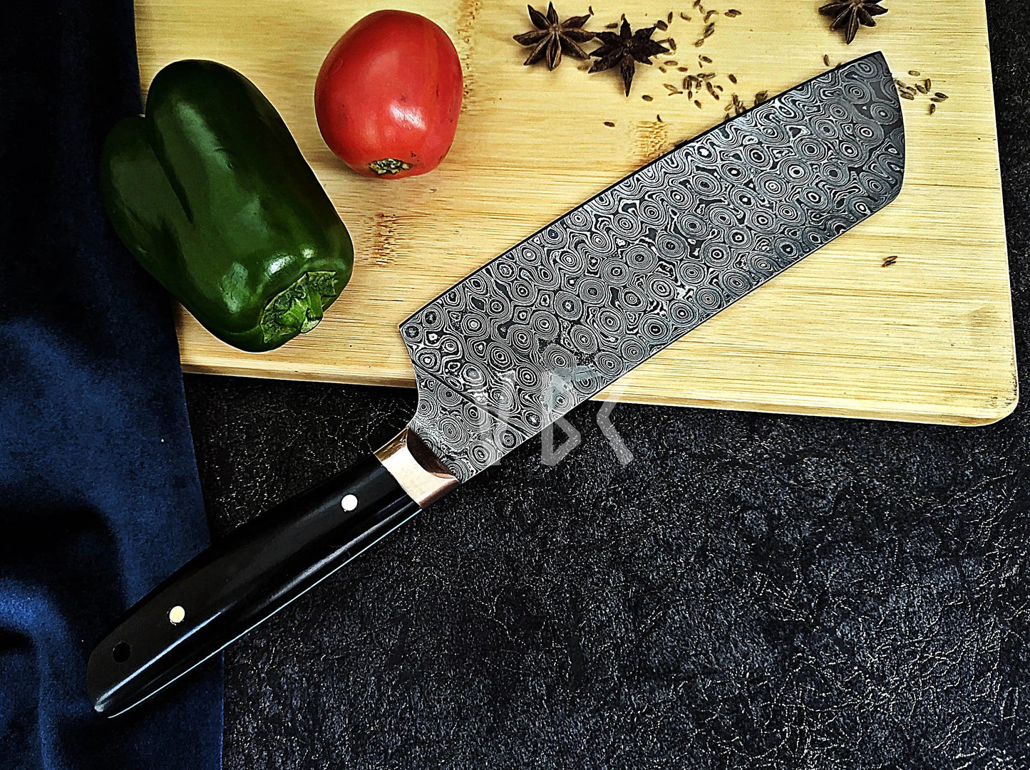 Handmade Damascus Chef knife With Ebony Wood & Copper Bolster Handle Viking_Blade_Crafts