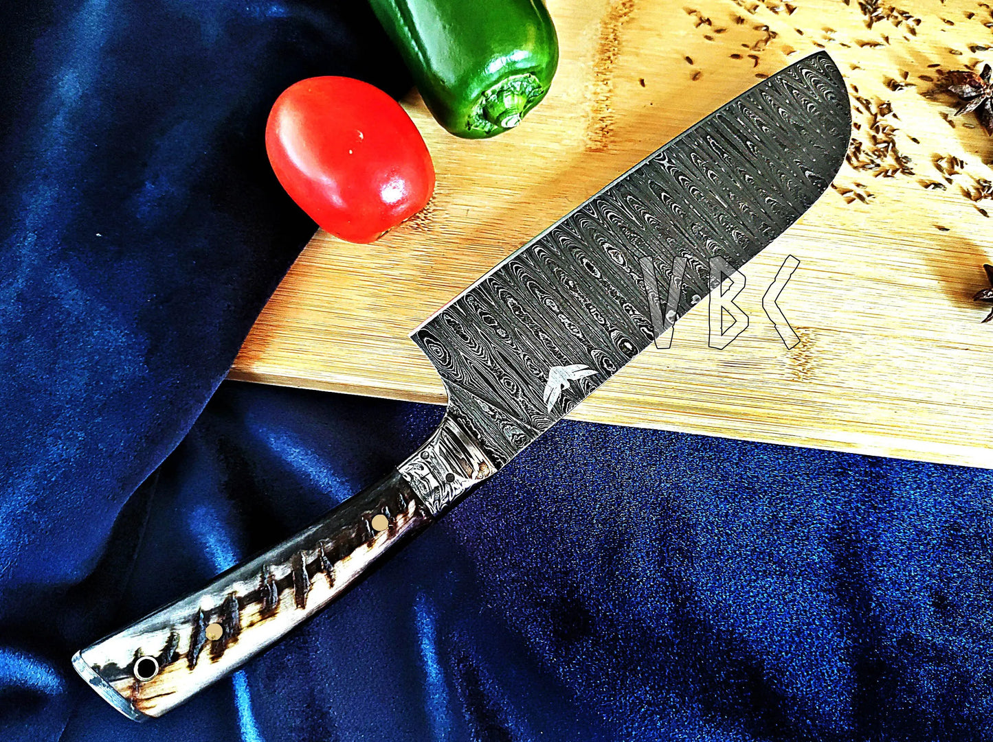 Damascus Steel Chef Knife With Ram Horn Handle & Damascus Bolster Viking_Blade_Crafts