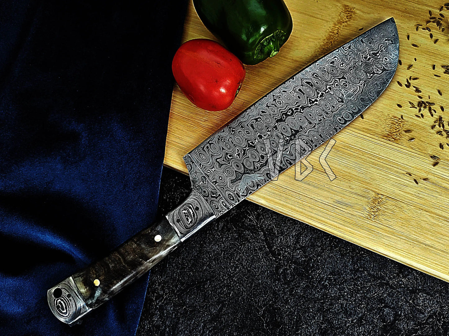 Damascus Chef Knife | Ram Horn Handle | Damascus Guard and Bolster Viking_Blade_Crafts