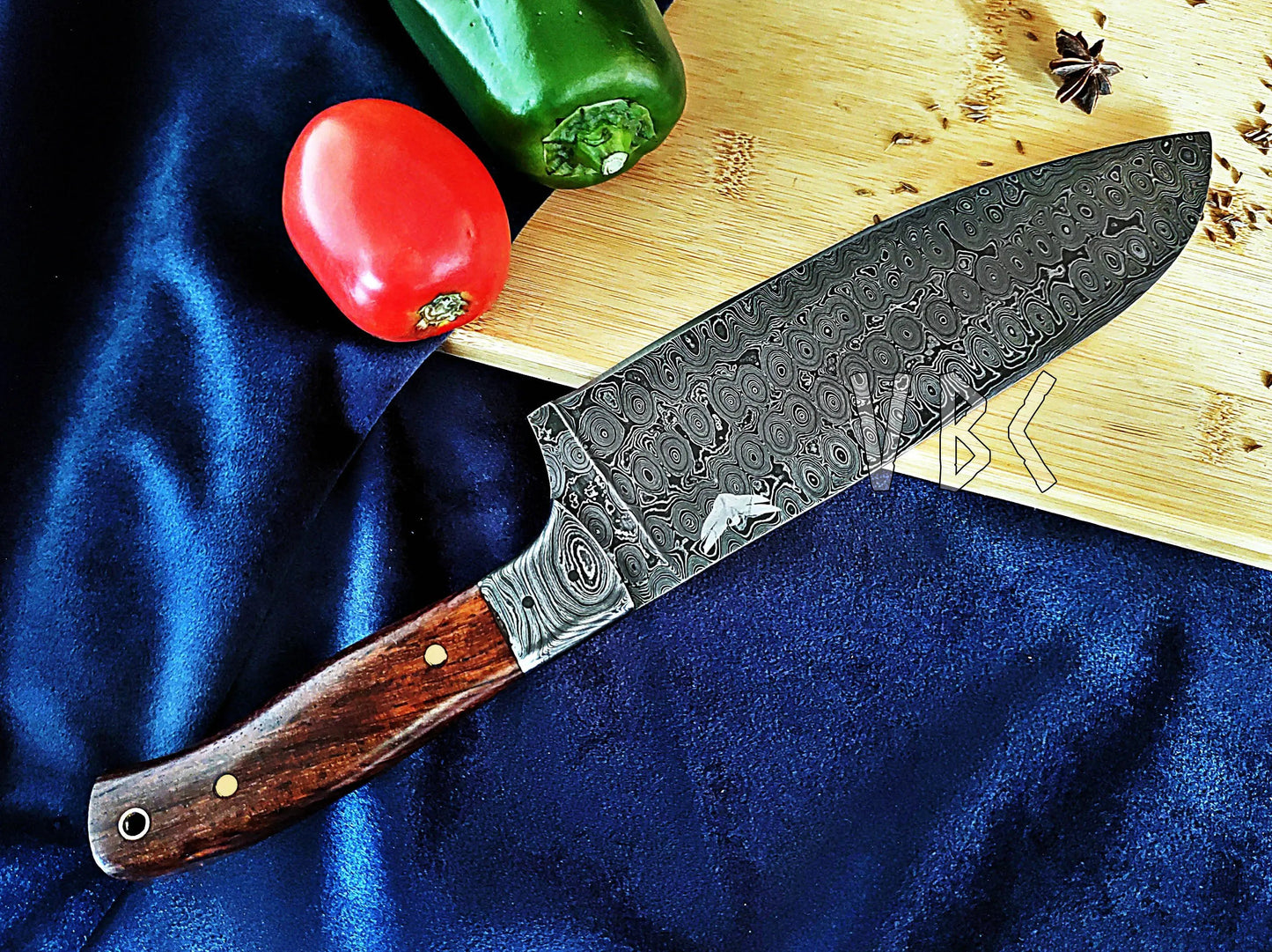 Damascus Kitchen Chef Knife With Rose Wood Handle & Damascus Bolster Handle Viking_Blade_Crafts